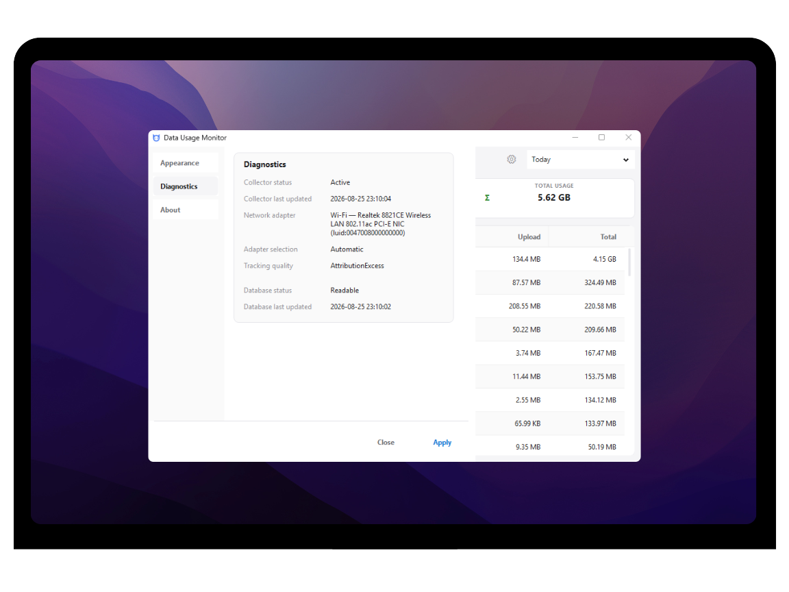Data Usage Monitor local privacy and data settings