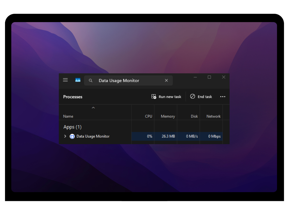 Data Usage Monitor lightweight system tray UI and native performance